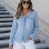 luvamia Denim Shirt Women Chambray Jean Western Shirts Long Sleeve Button Down Tops