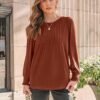AUTOMET Long Sleeve Shirts Womens Pleated Business Casual Blouses with Smocked Cuffs