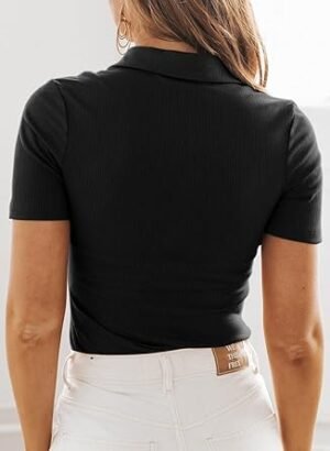 Dokotoo Womens Polo Shirts Short Sleeve Collared V Neck T Shirts Summer Blouses Business Casual Tops