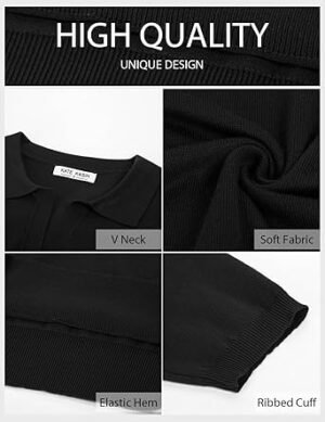 71CPHUrtBQL._AC_SX342_.jpg Kate Kasin Women Short Sleeve Polo Sweater V Neck Knitted Tops Casual Ribbed Shirt Loose Pullover Sweater