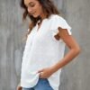 Blooming Jelly Womens White Blouse V Neck Ruffle Sleeve Flowy Shirts Dressy Casual Cute Summer Tops