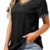 Geifa Womens T Shirts Short Sleeve V Neck Loose Casual Summer Tops with Pocket