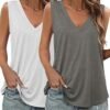 KKJ 2 Pack Womens Tank Tops Summer V Neck Sleeveless Loose Casual Blouses Beach Vacation Outfits Shirt Spring Trendy Clothes