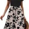 Zeagoo Womens Midi Dress Summer Short Sleeve Dress with Pockets 2025 Casual Floral TShirt Dress Flowy Beach Sundress
