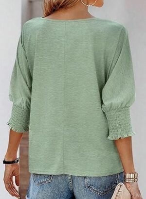 Dokotoo Women's 2025 Fashion Tops 34 Sleeve TShirts Cute Crewneck Basic Business Tees Blouses