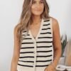 LILLUSORY Vest Tops for Women 2025 Fall Outfits Striped Sweaters Button Up Casual Shirts Blouses Jacket Fashion Clothes