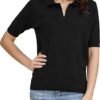 Kate Kasin Women Short Sleeve Polo Sweater V Neck Knitted Tops Casual Ribbed Shirt Loose Pullover Sweater
