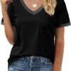 Geifa Womens T Shirts Short Sleeve V Neck Loose Casual Summer Tops with Pocket