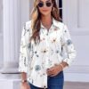 Zeagoo Button Down Shirts for Women Dressy Floral Printed Long Sleeve Blouse Business Casual Work Tops