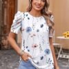 Zeagoo Blouse for Women Dressy Casual Puff Short Sleeve Boho Tops Fashion Floral Crew Neck Tunic Shirts Summer Clothes
