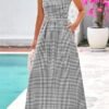 PRETTYGARDEN Women's 2025 Summer Spaghetti Strap Maxi Dresses Plaid Square Neck A Line Casual Beach Vacation Long Sundress