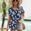 LOMON Women's Summer Hawaiian Shirts Floral Short Sleeve Button Down Shirts Hawaii Tropical Beach Tops Outfits