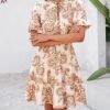 BTFBM Women Summer Floral Short Dresses V Neck Short Sleeve Tiered Ruffle Boho Swing Dress ALine Mini Dresses
