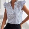 Floerns Women's Striped Ruffle Cap Sleeve Tops Summer Blouse Tops V Neck Business Causal Outfits for 2025