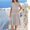 ANRABESS Womens Summer Dress Ruffle Sleeve V Neck Midi Dresses Fashion Casual Fit Flowy Tiered Boho Beach Vacation Sundress