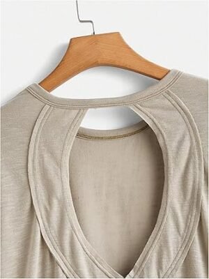 SOLY HUX 2024 Open Back Tops for Women Criss Cross Cut Out Tee Backless Casual Short Sleeve Round Neck T Shirt