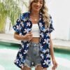 LOMON Women's Summer Hawaiian Shirts Floral Short Sleeve Button Down Shirts Hawaii Tropical Beach Tops Outfits