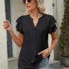 ANRABESS Womens Tops Dressy Casual Ruffle Short Sleeve V Neck Blouses Summer Button Down Business Work Elegant Shirts