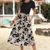 Zeagoo Womens Midi Dress Summer Short Sleeve Dress with Pockets 2025 Casual Floral TShirt Dress Flowy Beach Sundress