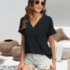 T Shirts Short Sleeve V Neck Tees Womens Tops Beach Vacation Fashion Clothes 2025 Casual Summer Spring Fall Outfits