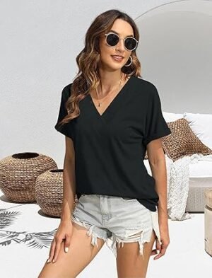 T Shirts Short Sleeve V Neck Tees Womens Tops Beach Vacation Fashion Clothes 2025 Casual Summer Spring Fall Outfits