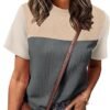 WIHOLL Womens Fashion 2025 Color Block Shirts Short Sleeve Crewneck Knitted Spring Summer Tops Casual Trendy