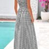 PRETTYGARDEN Women's 2025 Summer Spaghetti Strap Maxi Dresses Plaid Square Neck A Line Casual Beach Vacation Long Sundress