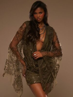 Deep Plunge Cowl Neck Flowy Draped Mini Dress