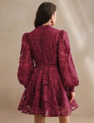WhatsApp Image 2026-05-19 at 16.12.22 Women's Spring Dress, Elegant Floral Embroidery Mesh Lantern Sleeve Collared Waist